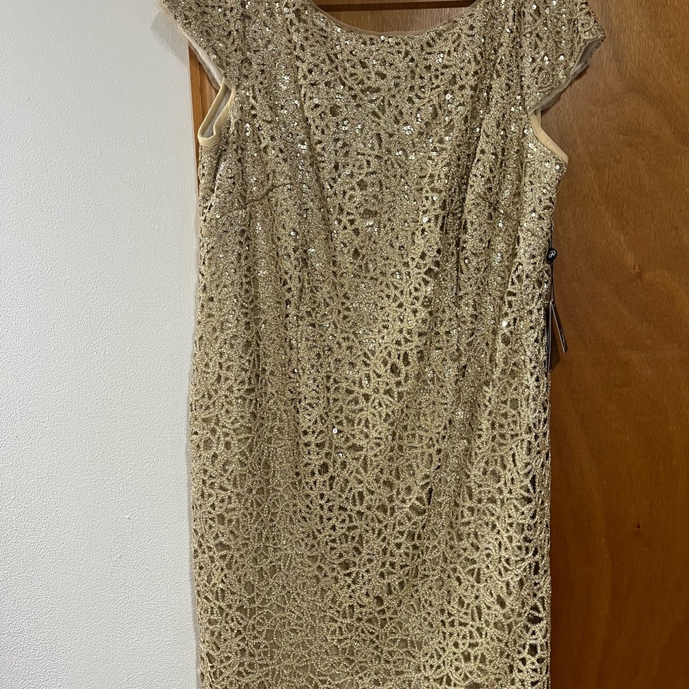 Adrianna Papell Cream Sequin Sheath Dress with Flutter Cap Sleeves